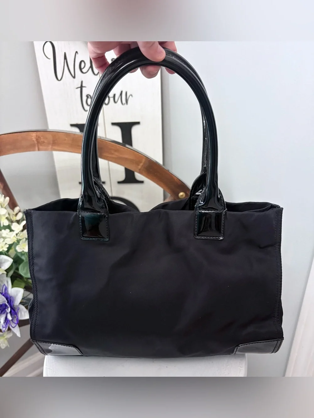🖤 TORY BURCH Black Ella Tote with tan interior